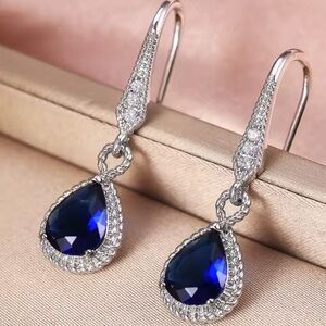 Elegant Drop Earrings, Blue Cubic Zirconia, Crystal Wedding Party Jewelry